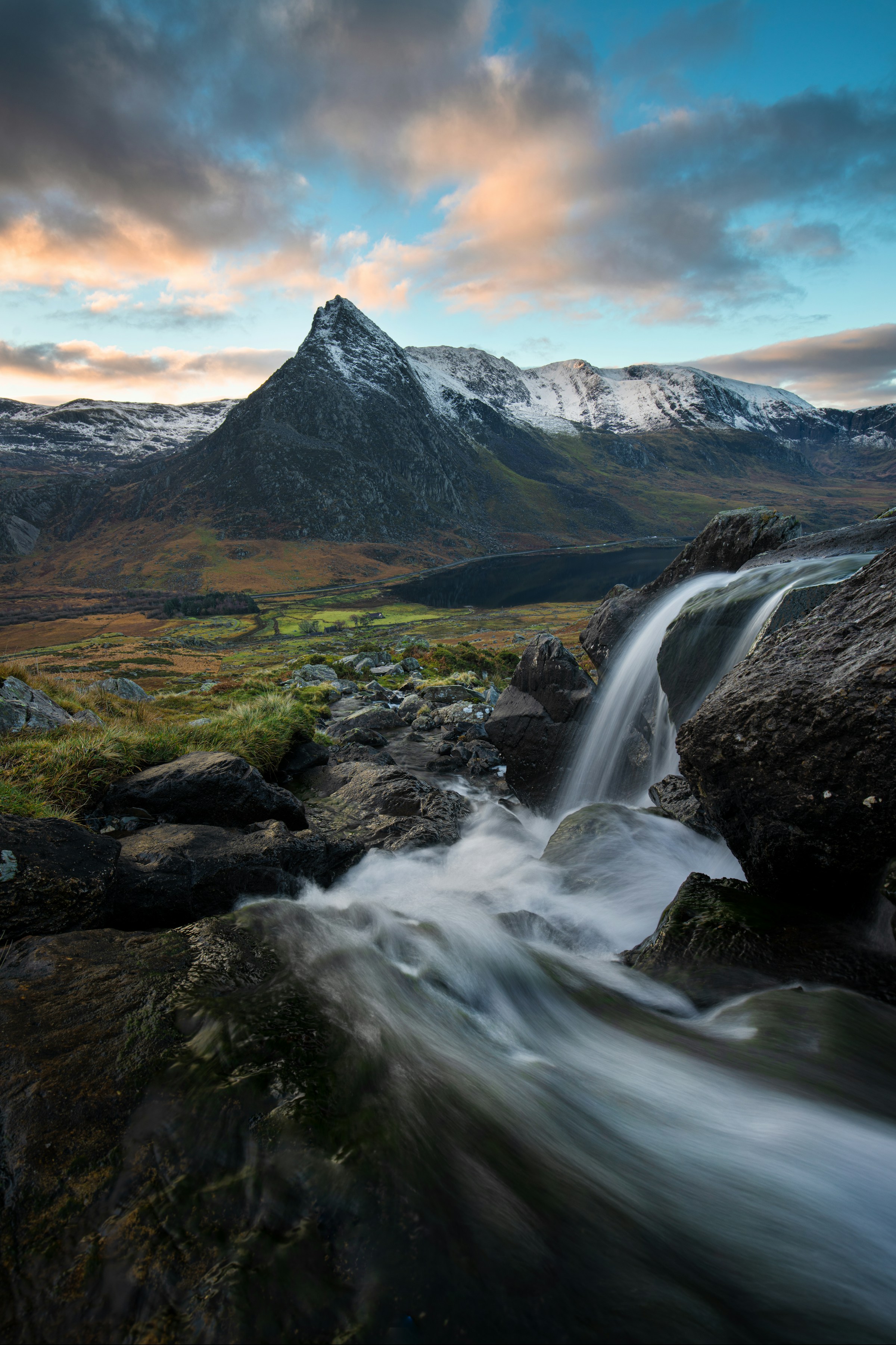 Water flowing down the mountainside in Eryri